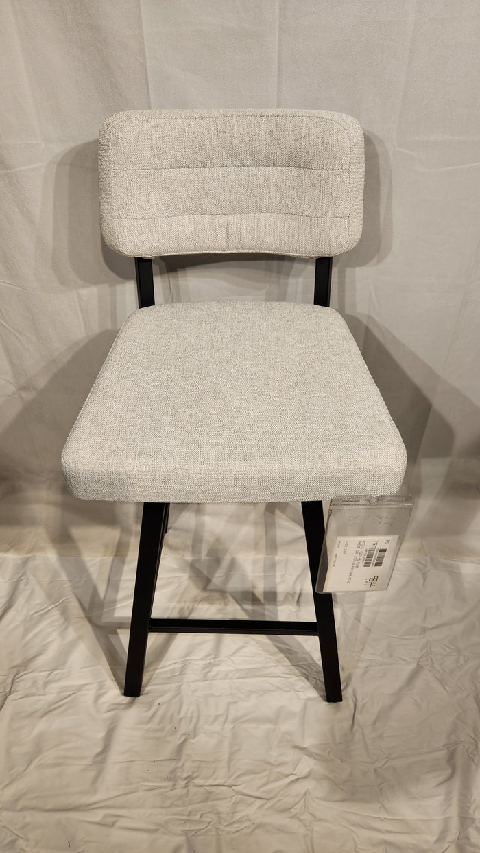 The Phoebe Counter Height Swivel Bar Stool by Amisco has a light gray cushion, high backrest, and black metal legs.