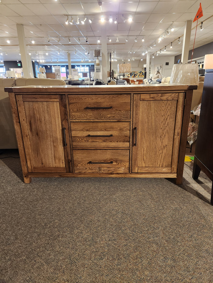 752 Dove Tail Server by Vaughan Bassett with 2 cabinets and 3 drawers, displayed in a lit showroom.