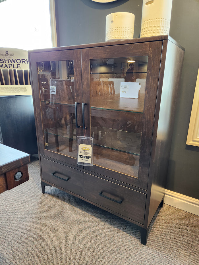 Handstone Laguna Dining Sideboard with pot lights, adjustable glass shelves, and 2 drawers shown in showroom.