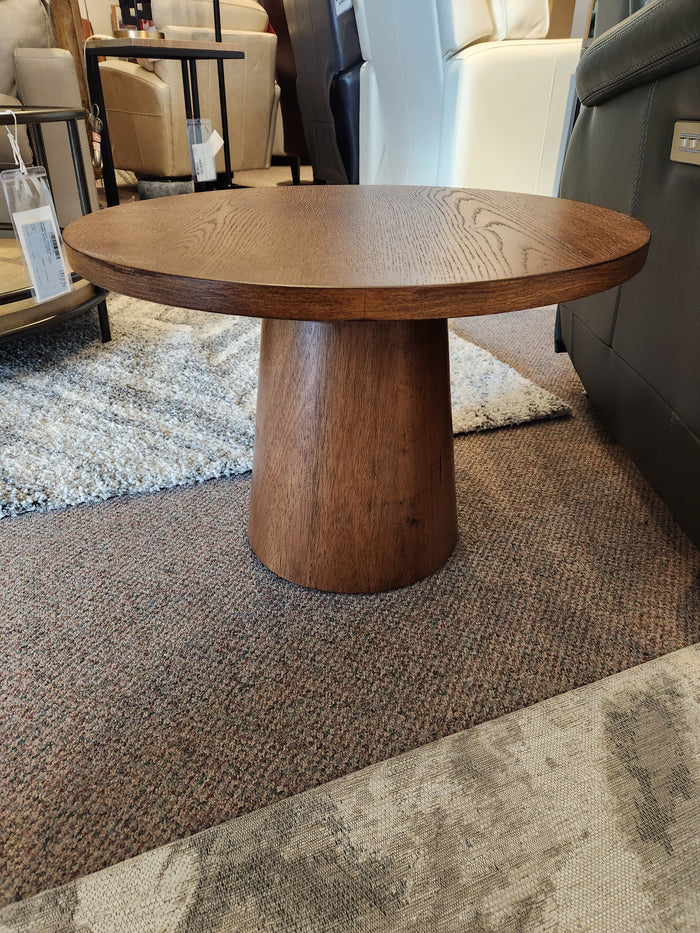 The Rory 22" End Table by Donald Choi is a round black oak veneer table with wide base, ideal for small spaces.