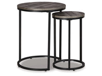 The Ashley Briarsboro Nesting Accent Tables (Set of 2) feature gray washed tops and black frames for modern living spaces.