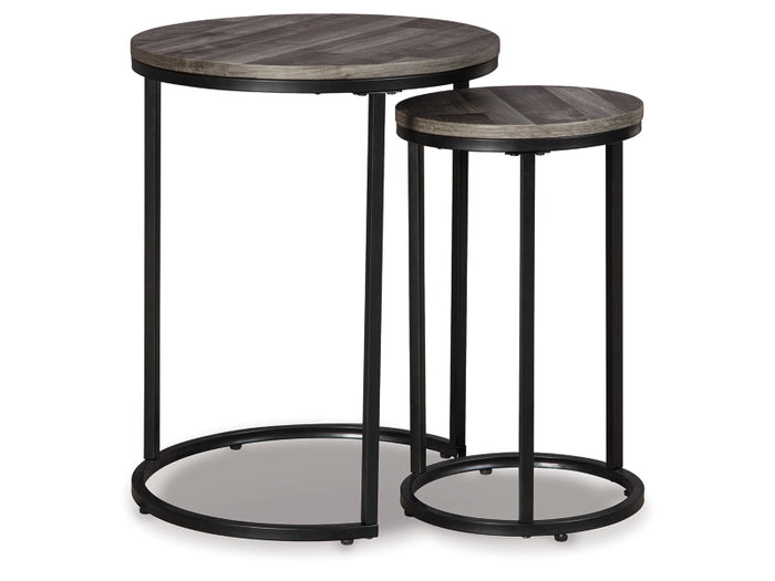 The Ashley Briarsboro Nesting Accent Tables (Set of 2) feature gray washed tops and black frames for modern living spaces.