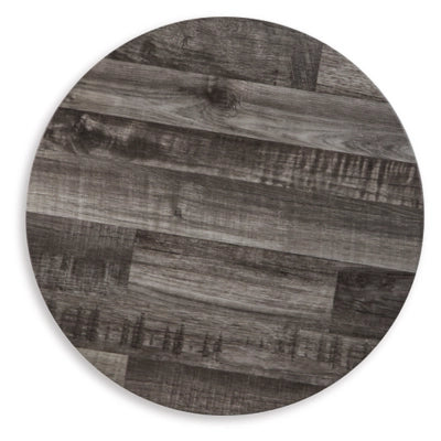 The Ashley Briarsboro Nesting Accent Table set features gray and black woodgrain and a gray washed modern finish.