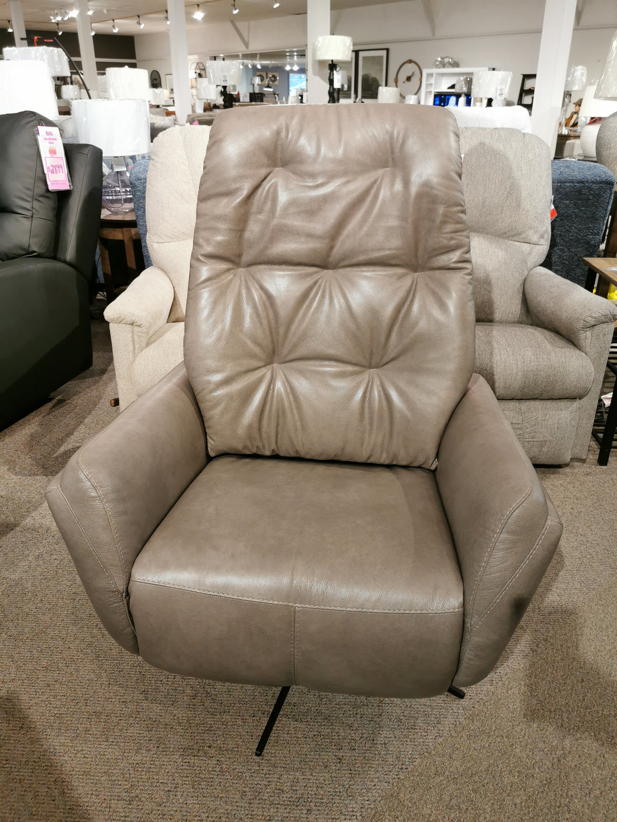 The Vega Power Recliner by Ambiente Chairs features brown Italian leather, tufted backrest, and high-density foam.
