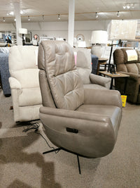 The Vega Power Recliner by Ambiente Chairs, in gray Italian leather, with high-density foam and power control.