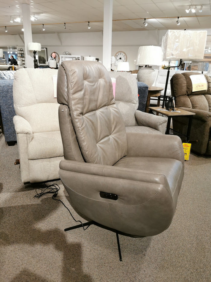 The Vega Power Recliner by Ambiente Chairs, in gray Italian leather, with high-density foam and power control.