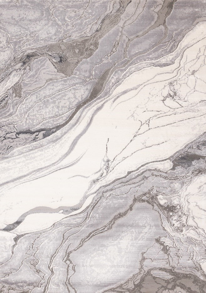 The Kalora Emony 5895/A175 Area Rug has a sleek grey & white marble pattern and a stain-resistant finish.