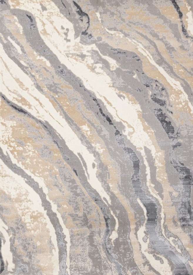 Kalora Emony 5894/A243 area rug: stain-resistant, cool grey & cream, with contemporary marble-inspired patterns.