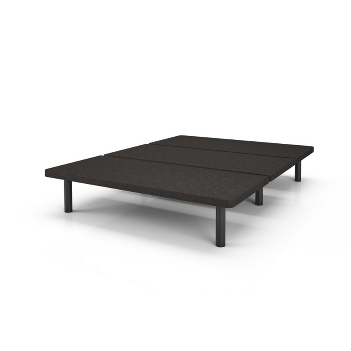 A black Pro Platform Base Frame by Beauty-rest, featuring four sturdy legs for a solid foundation, is displayed at an angle on a white background.