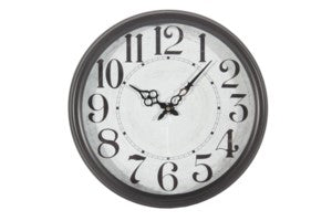 The Canfloyd R02246 is a traditional-style wall clock featuring a matte black round frame and bold numbers on its crisp white face, elegantly displaying the time as 10:10.