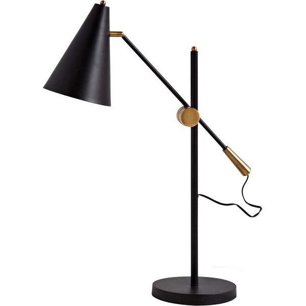 Mercana 65226 Fragon 2 Desk Lamp: matte black & gold, conical shade, round base, and exposed cord.