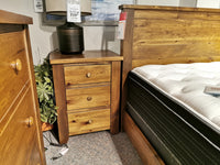 The Vokes 850 Roughsawn 3-Drawer Night Table, crafted in Owen Sound, Ontario from pine, maple, or ash.