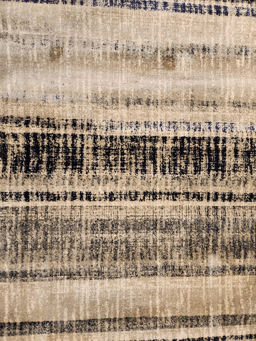 Kalora Abbey 33005/160 area rug, 5'1" x 7'7", in beige and navy stripes with modern black accents for a chic look.