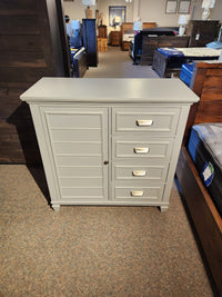 Magnussen's Charleston Chest: a gray wooden cabinet from the B5611 line merges modern farmhouse with transitional style.