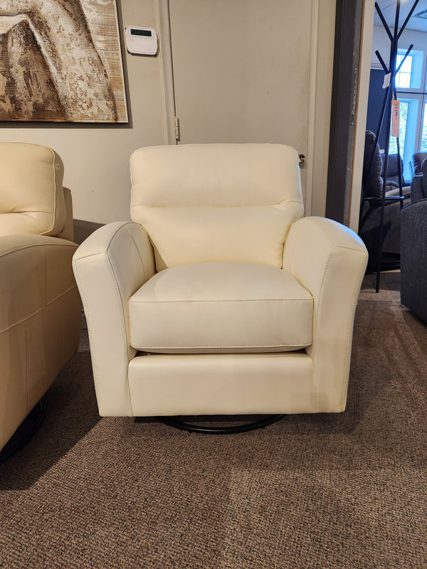 Leather Craft's 744B leather swivel chair with cushioned seat on carpeted floor in a room with neutral-colored walls.