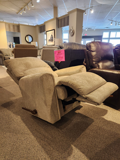 The La-Z-Boy 802 Cassian Wall-A-Way Recliner in modern beige offers comfort with an extended footrest for $1,299.