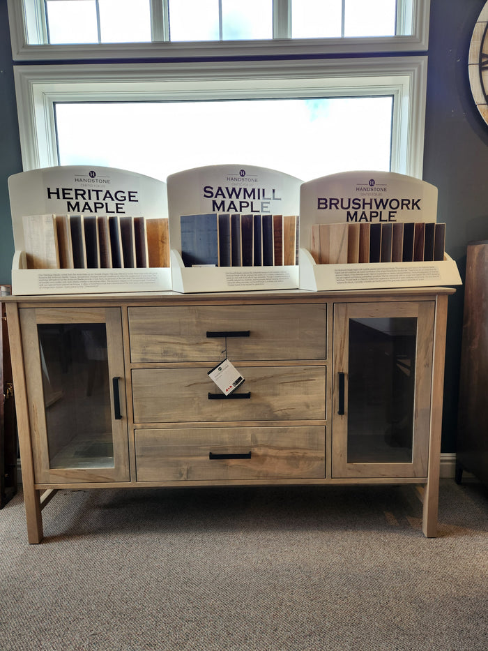 Handstone Brooklyn Dining Sideboard with pot lights, compact design, Heritage, Sawmill & Brushwork Maple top finishes.