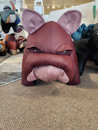 Reiner's Originals Reiner's Leather Animal Ottoman shaped like a bulldog, handmade from real leather.