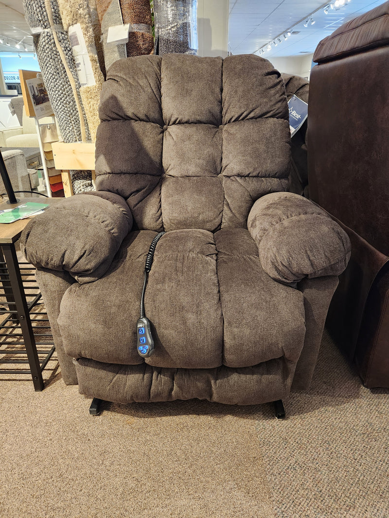 The Best Brosmer 9MWH81 Power Lift Chair with heat and massage sits on a beige carpet in a showroom.