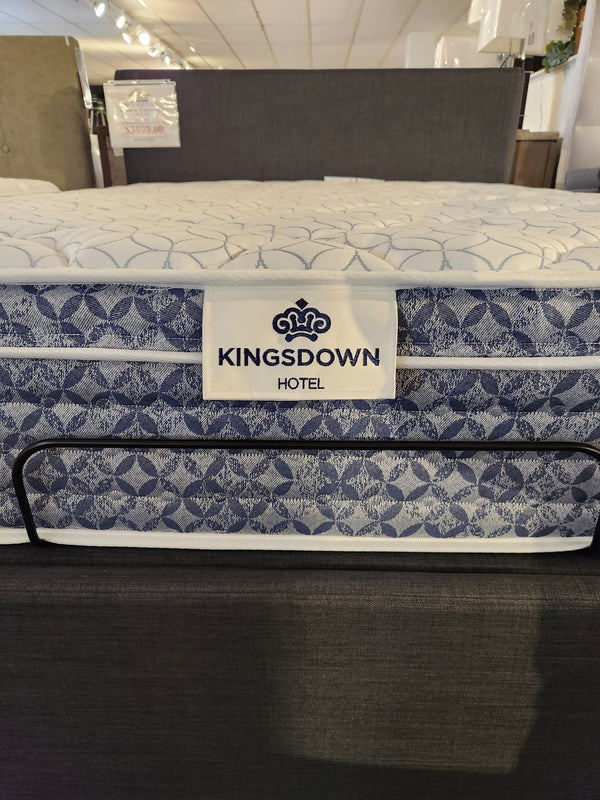 KingsDown Rio 2 ET Medium Mattress on display, features blue and white design for a cooler sleep experience.