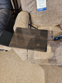 A wooden tray on the Golden Noah UC-566 Med Power Lift Chair, remote on seat, featuring HeatWave technology.