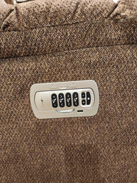La-z-boy 766 Morrison Power XR Recliner features side control buttons and textured brown family-friendly upholstery.