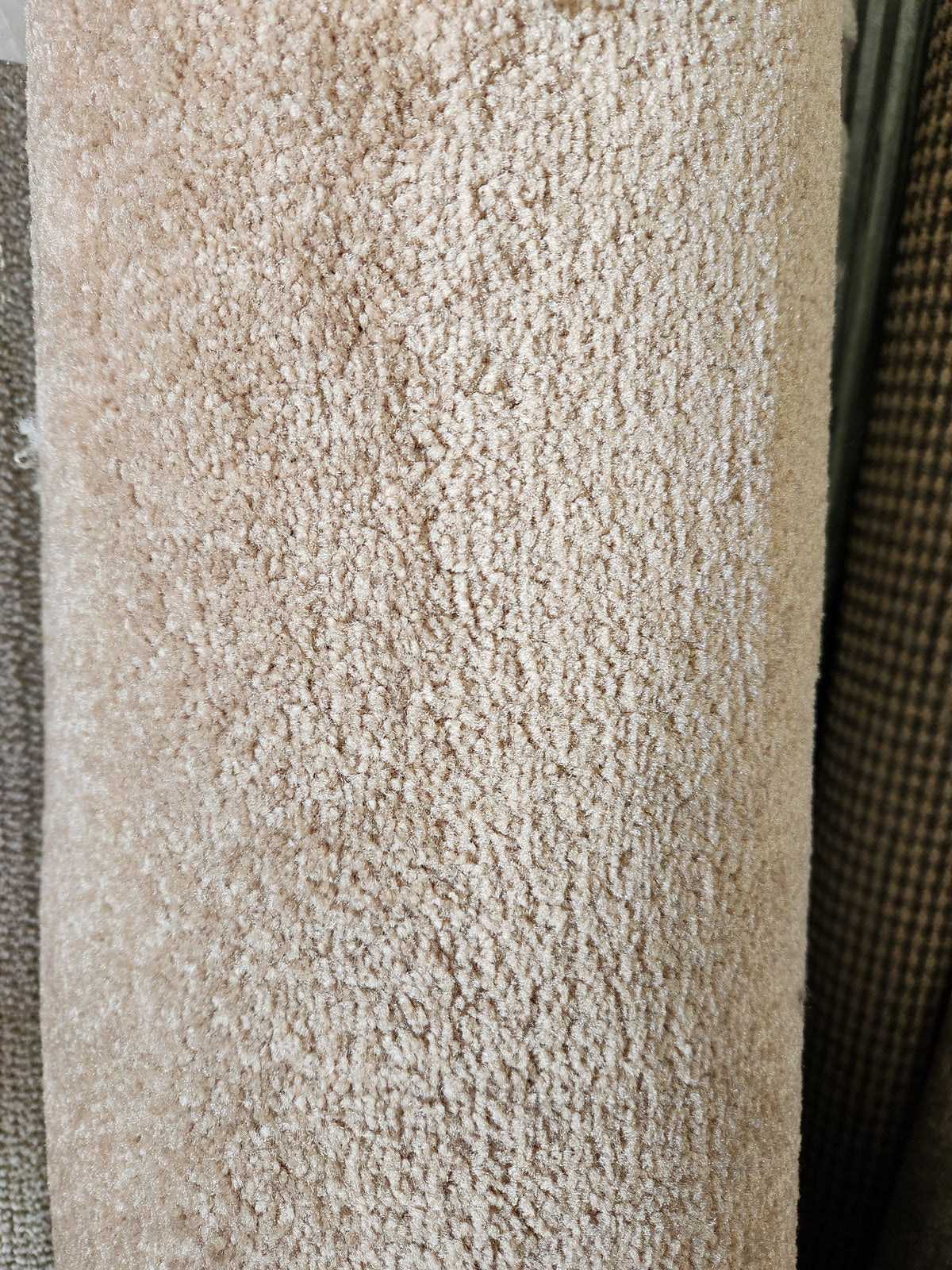 A close-up of Flooring CLEARANCE Carpet Remnant 5'2" X 12', highlighting its soft, textured low pile surface.