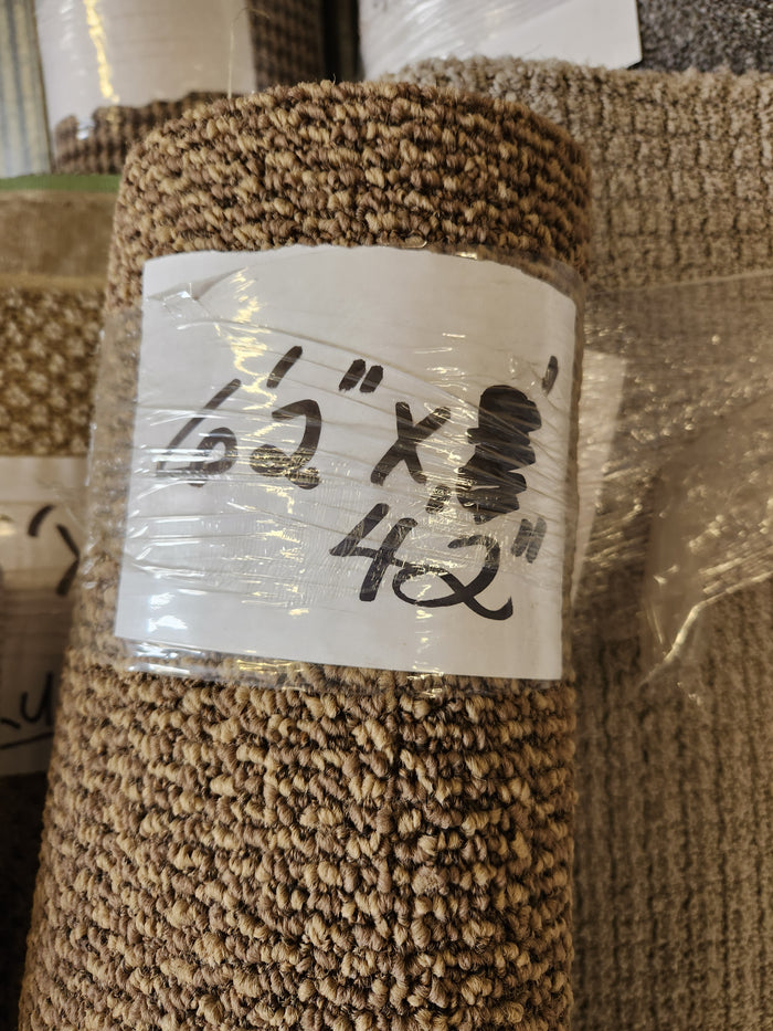 Flooring CLEARANCE Carpet Remnant 6'2" x 4'2", low pile, dark brown, textured, rolled and wrapped in clear plastic.