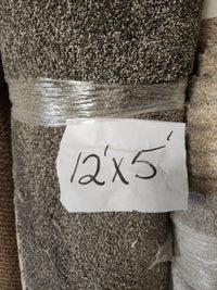 Flooring CLEARANCE Carpet Remnant 12' X 5', dark grey, medium pile, rolled and wrapped in clear plastic.