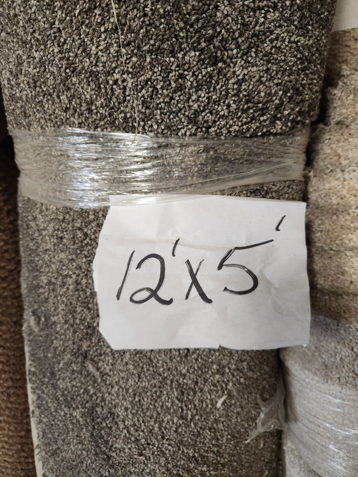 Flooring CLEARANCE Carpet Remnant 12' X 5', dark grey, medium pile, rolled and wrapped in clear plastic.