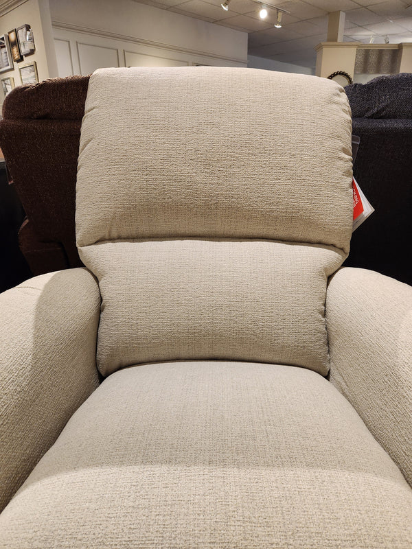 Front view of the La-Z-Boy 803 Cade Rocker Recliner with cushioned backrest and armrests in a showroom.