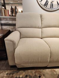 Beige upholstered loveseat with plush cushions, pairs well with the La-Z-Boy 803 Cade Manual Reclining Sofa.