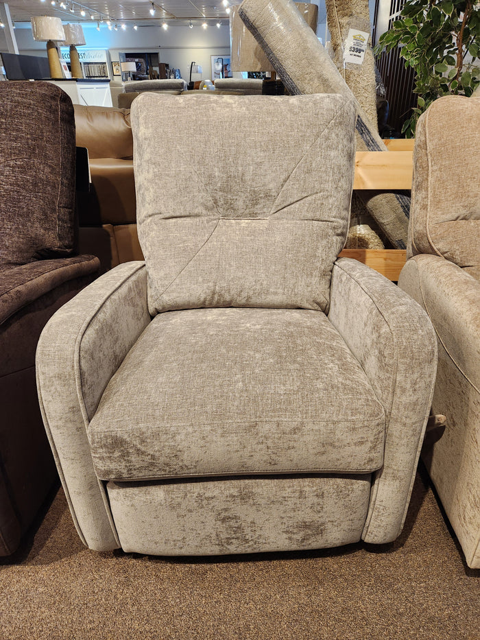 The Palliser 40033 Theo Swivel Glider Recliner is a compact gray chair with a high backrest, ideal for nurseries.