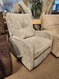 The Palliser 40033 Theo swivel glider recliner with side lever is a compact, light gray chair for nursery or living room.