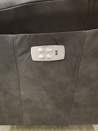 Close-up of La-Z-Boy 528 Larson All Leather Power Rocker Recliner control panel with four buttons and USB port.