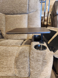 Venice PL447 Power Lift Chair by Golden with small swivel table, cup holder, and Twilight Tilt armrest.