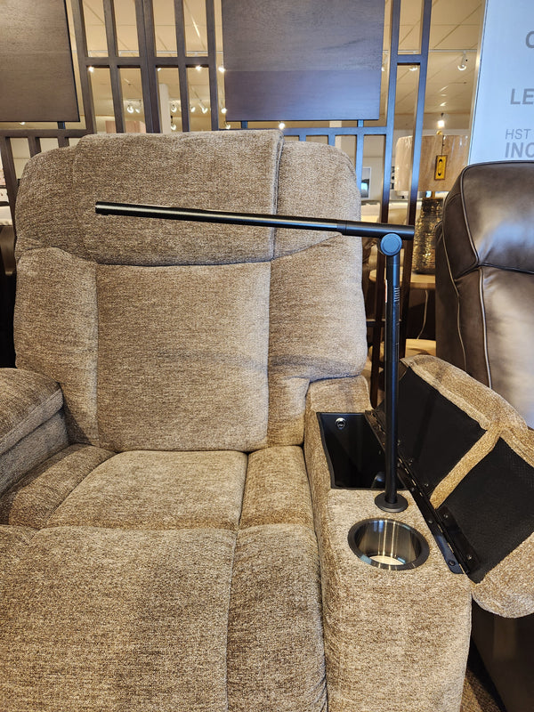 The Golden Venice PL447 Power Lift Chair in light brown with lamp, storage, and Twilight Tilt Tech is on display in-store.