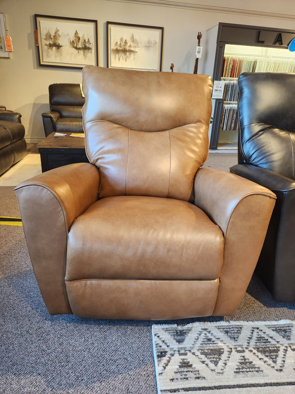 La-Z-Boy 804 Belmont Power Rocker Recliner With Heat Tilt displayed on carpet with art and furniture in the background.