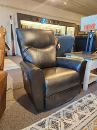 A La-Z-Boy 804 Belmont Power Wall-A-Way Recliner With Heat Tilt in dark brown is on display in a furniture showroom.