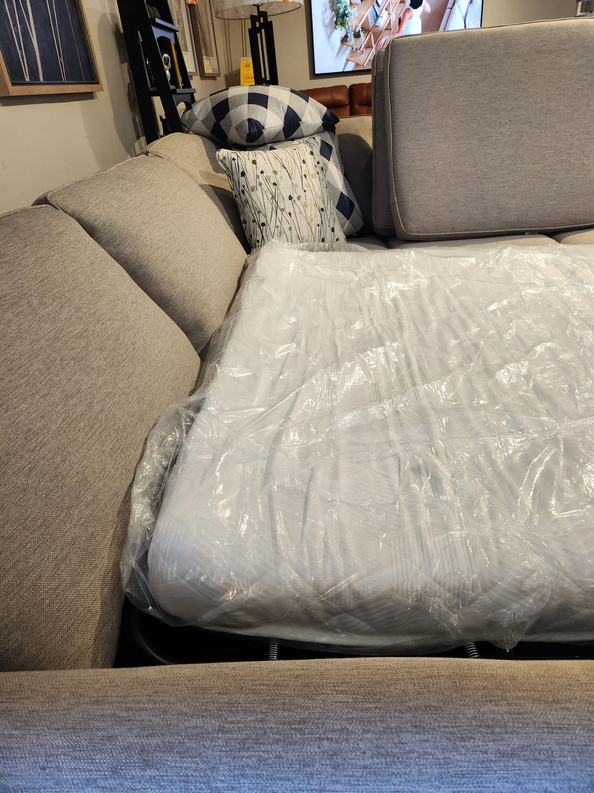 The Superstyle 1014 Trinity Double Sofabed Sectional offers versatile Canadian-made seating and sleeping with pillows and mattress.