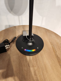 The Adesso Lamp Millie Color Changing Table Lamp features LED touch control, power adapter, and chain pull on wood.