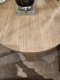 The Magnussen T6348 Hayden Round End Table in Golden Oat brings warmth to organic farmhouse decor.