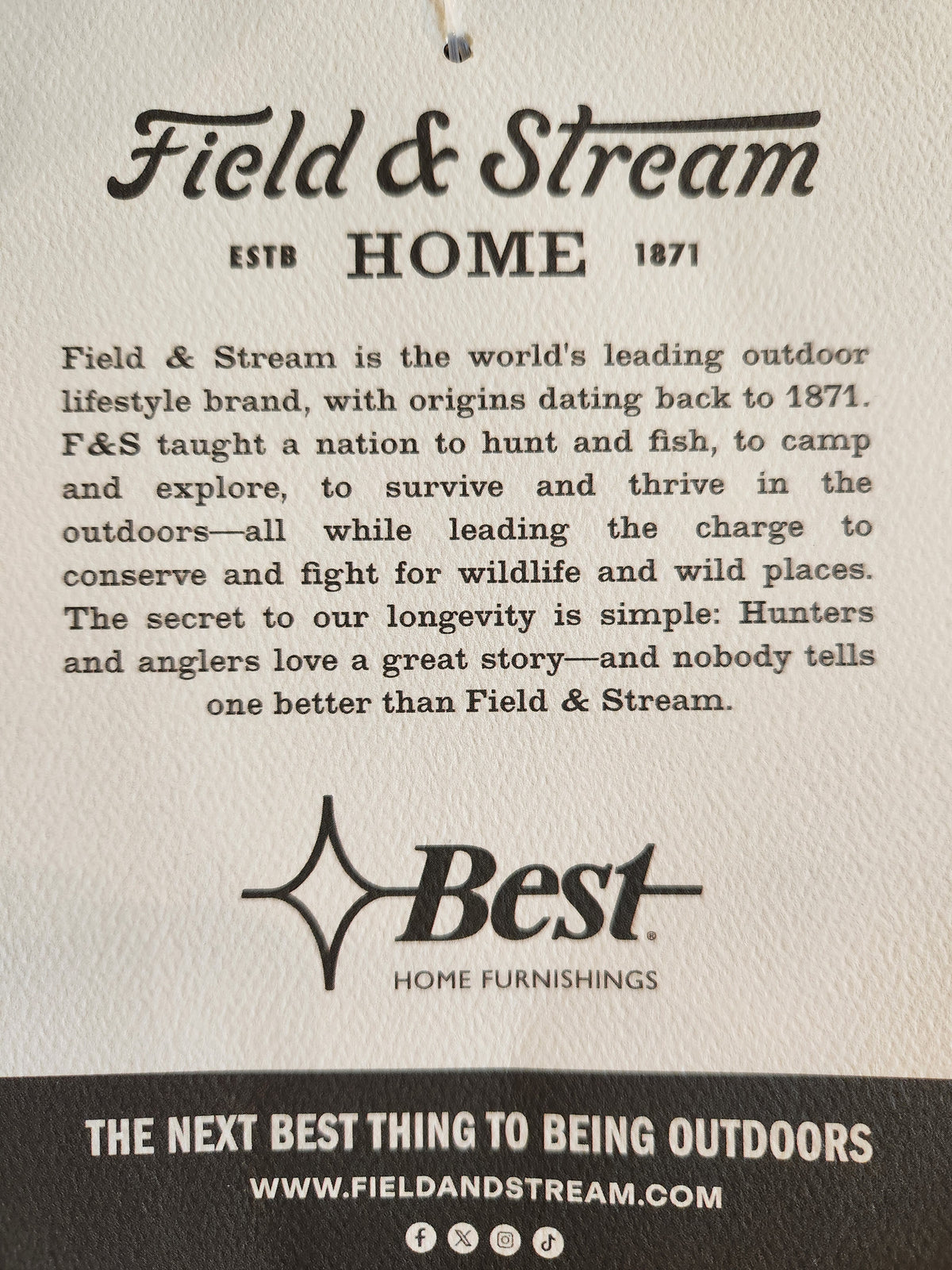 Field & Stream Home sign features lodge-style furniture, including the Best Odell dining chair; website below.