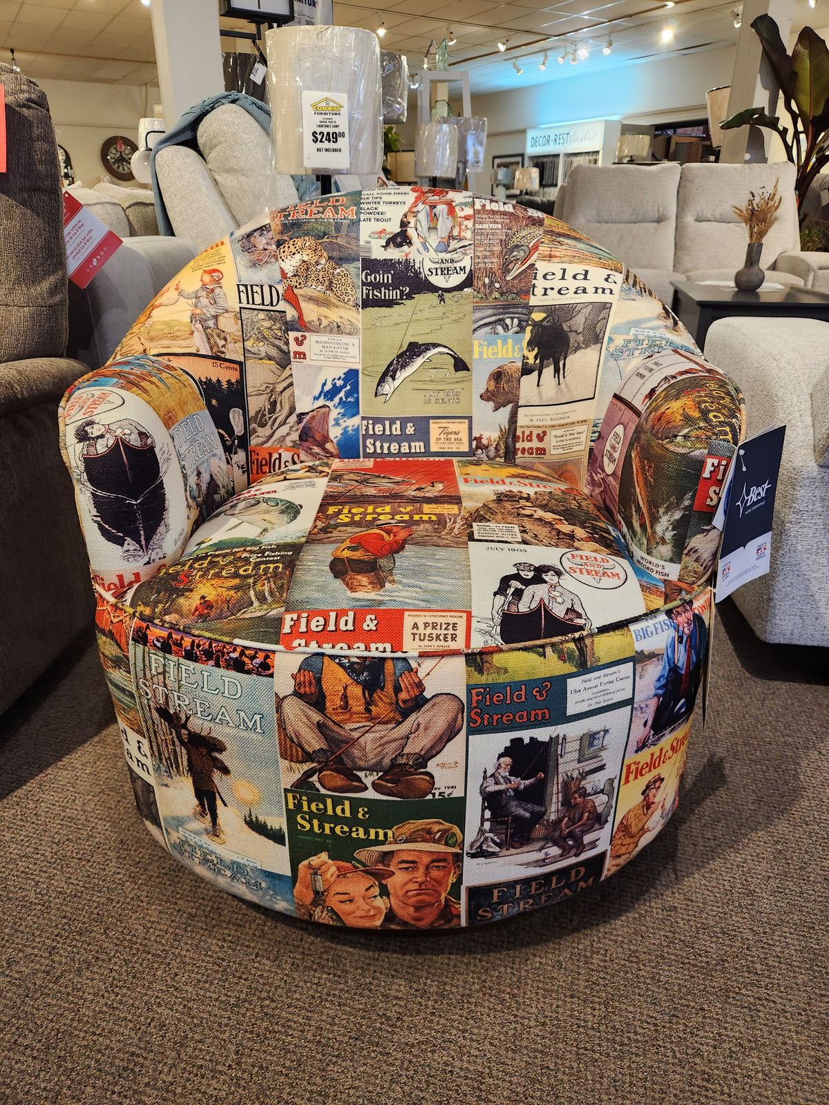 Best's Field & Stream April FS2 Swivel Chair adds vintage lodge style, perfect for modern homes in our showroom.