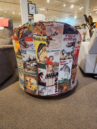 The Best Field & Stream April FS2 Swivel Chair features lodge-style design and vintage magazine cover upholstery.