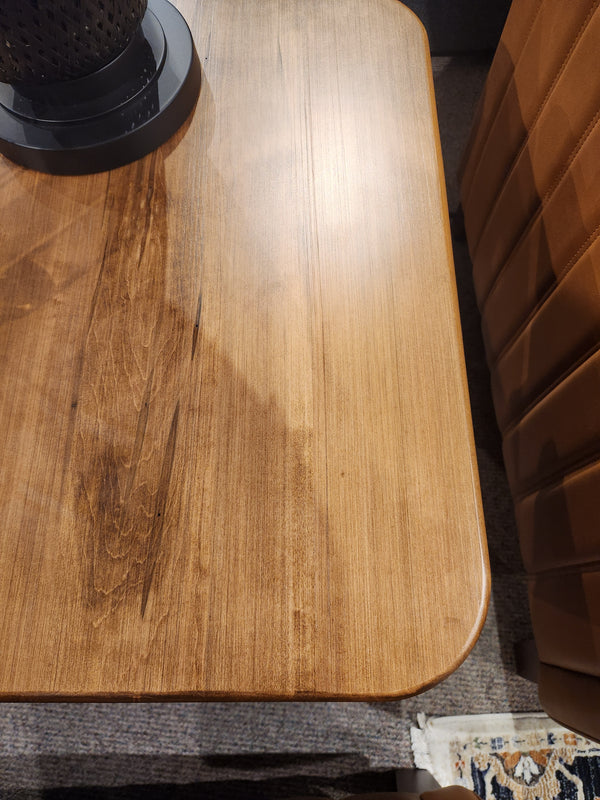 Handstone Lotus End Table: rectangular wood design with elegant styling and rounded corners—Lotus collection.