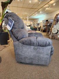 Side view of the Best 7MP84 Ellisport Power Space Saver Recliner in gray, with push-button control on the armrest.