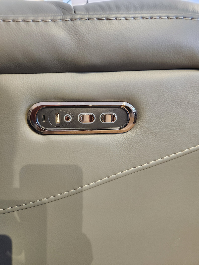 Close-up of the control panel with buttons and dual USB ports on the Golden Rec-P2 Ember Power Recliner.