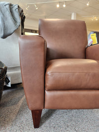 La-z-boy 431 Scarlett High-Leg Recliner with wooden legs on carpet, showroom floor, "SOLD" sign in background.