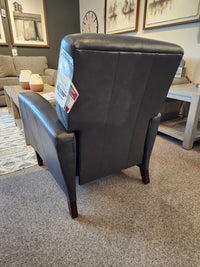 La-z-boy 431 Scarlett High-Leg Recliner in black leather, price tag visible, back view in showroom.